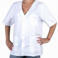 Ref: CHMCx Chaqueta pico abotonada manga corta de tela BLANCO