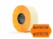 Ref: RE-6N Rollos Etiquetas  Naranja De 26x16cm " DOS LINEAS". pack de 8 uds.